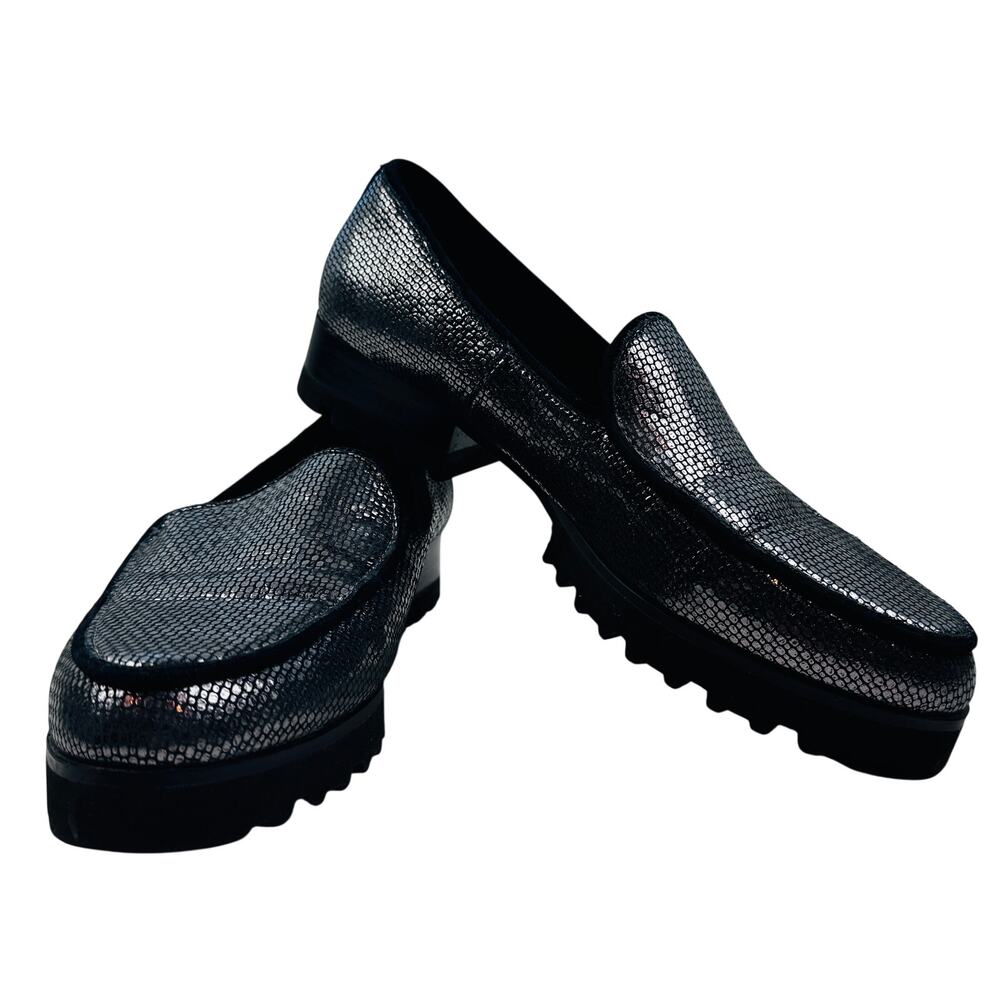 Donald Pliner Elen Metallic Gunmetal Textured Slip-on Comfort Loafers Women's 10 - Picture 2 of 11